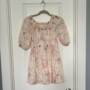 Zara Girls Pastel Pink Cream Ruffle Tiered Chiffon Scoopneck Dress